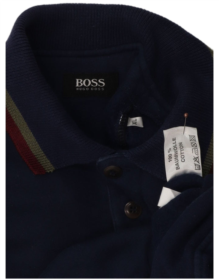 Hugo Boss Herre Polo Neck Sweatshirt Jumper XL Navy Blue Bomuld