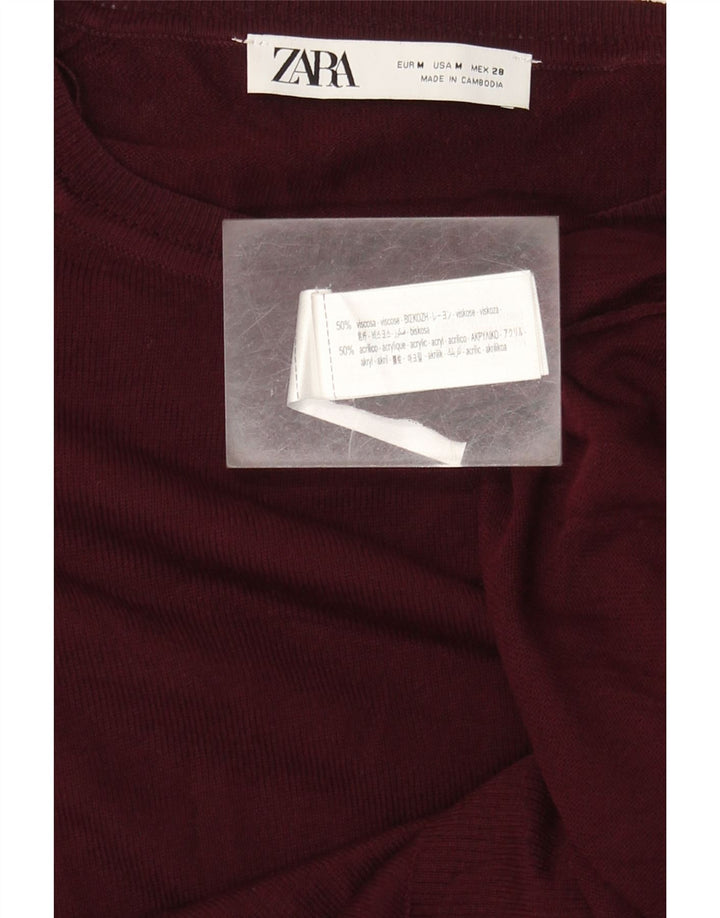 Zara Dame Boat Neck Jumper Sweater UK 14 Medium Maroon Viscose