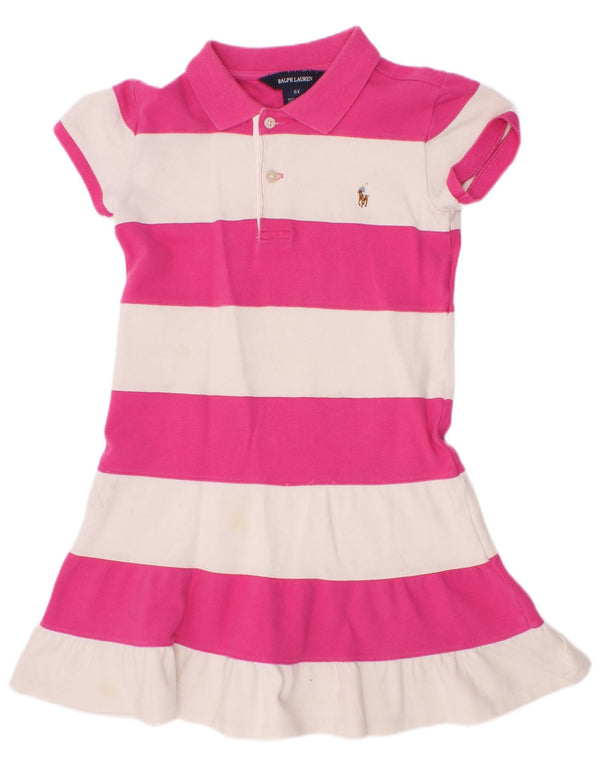 Ralph Lauren Pige Polo Kjole 5-6 År Pink Stribet Bomuld