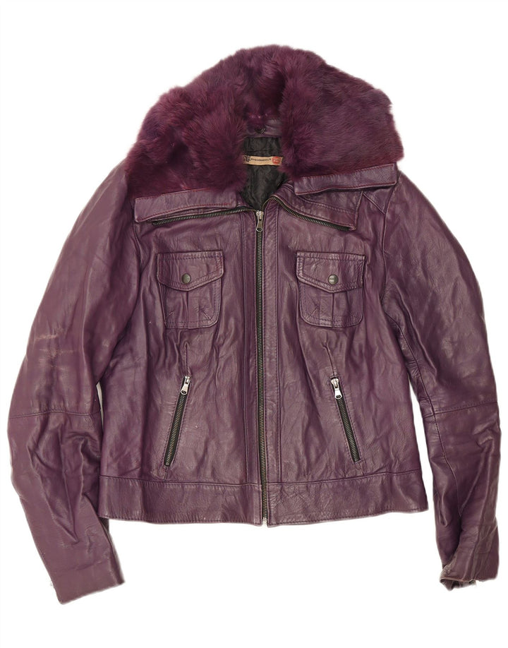 Rinascimento Womens Crop Læderjakke UK 14 Large Purple Læder