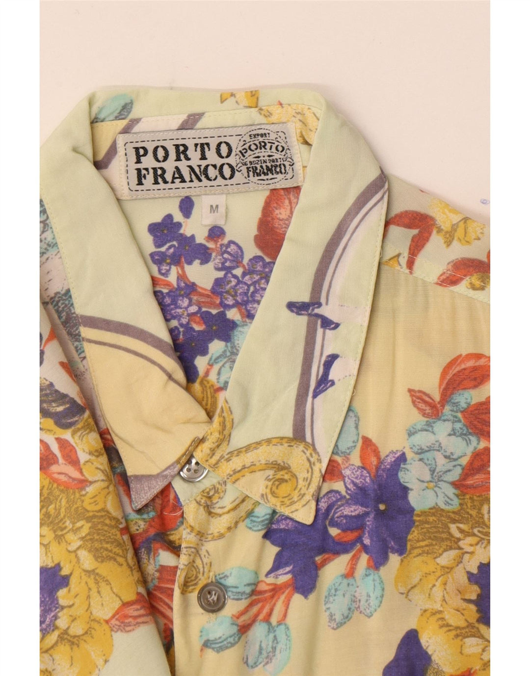 Vintage kortærmet skjorte til mænd Medium Yellow Floral