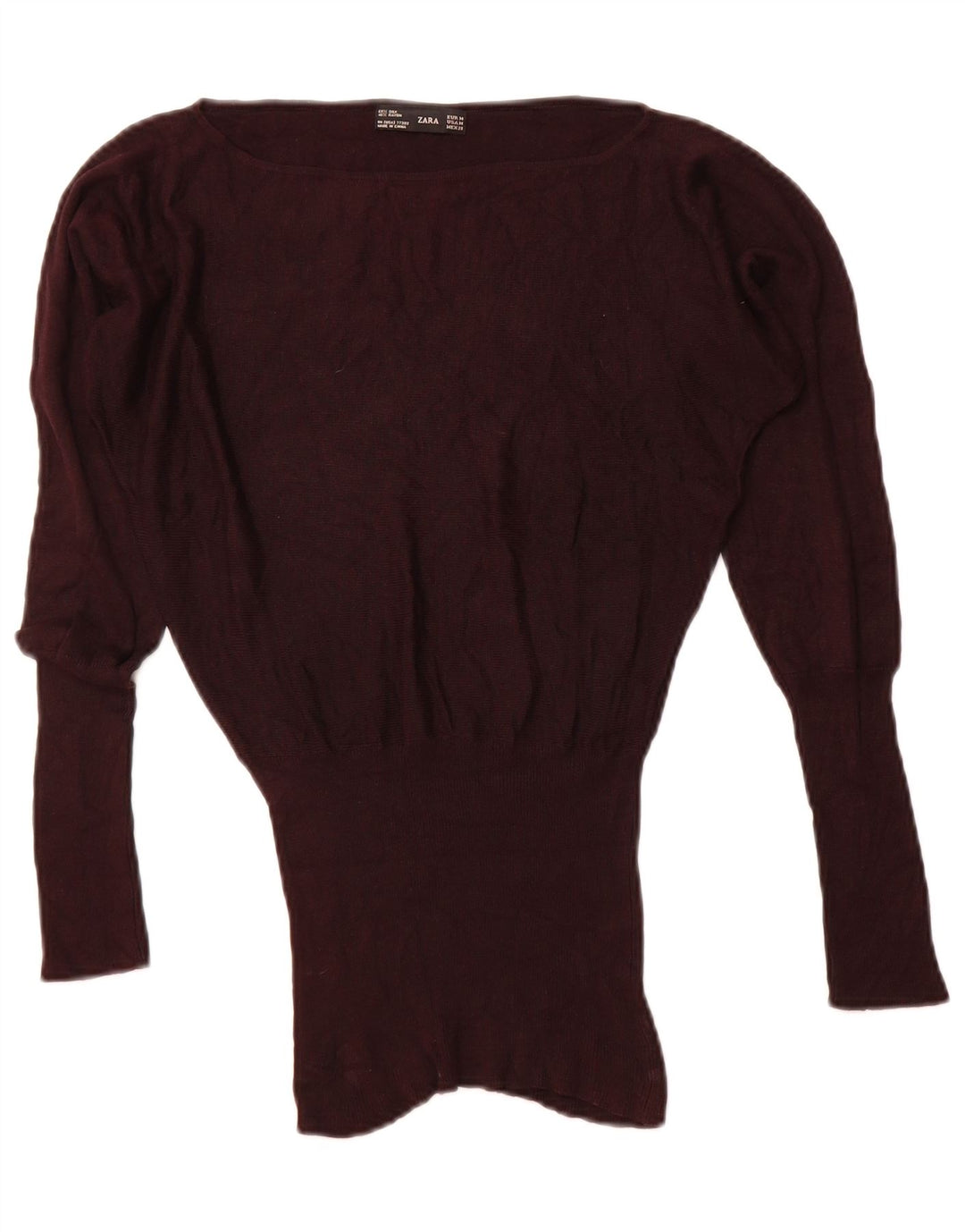 ZARA Dame Boat Neck Jumper Sweater UK 12 Medium Burgundy Viscose