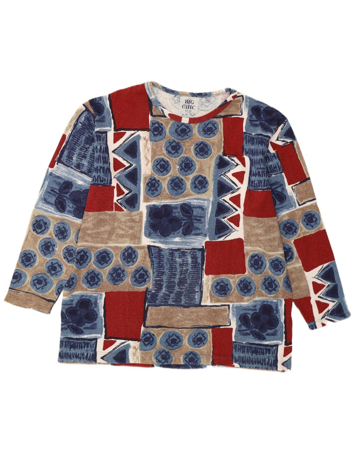 Vintage dametop langærmet EU 44/46 XL flerfarvet patchwork