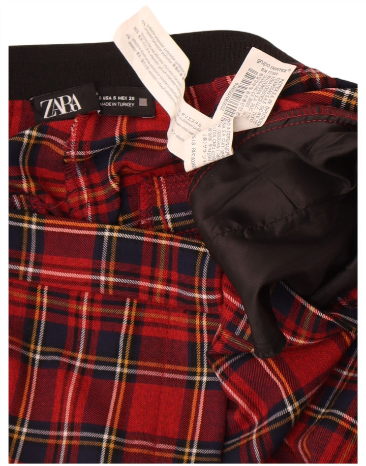 Zara Slim Casual Bukser Små W26 L26 rødternet polyester
