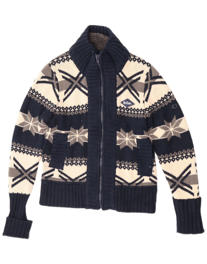 Lee Cooper Herre cardigan sweater Medium Marineblå Geometrisk Akryl Retro
