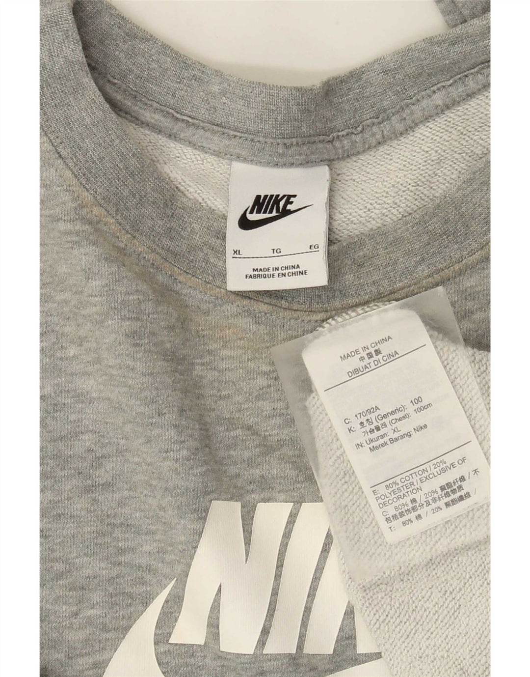 Nike Dame Grafisk Oversized Sweatshirt Jumper UK 18 XL Grå Flecked