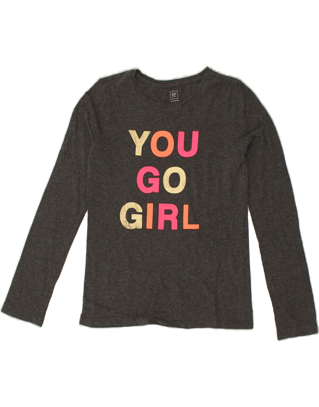 GAP Girls Graphic Top Long Sleeve 14-15 Years 2XL Grey Cotton | Vintage Gap | Thrift | Second-Hand Gap | Used Clothing | Messina Hembry 