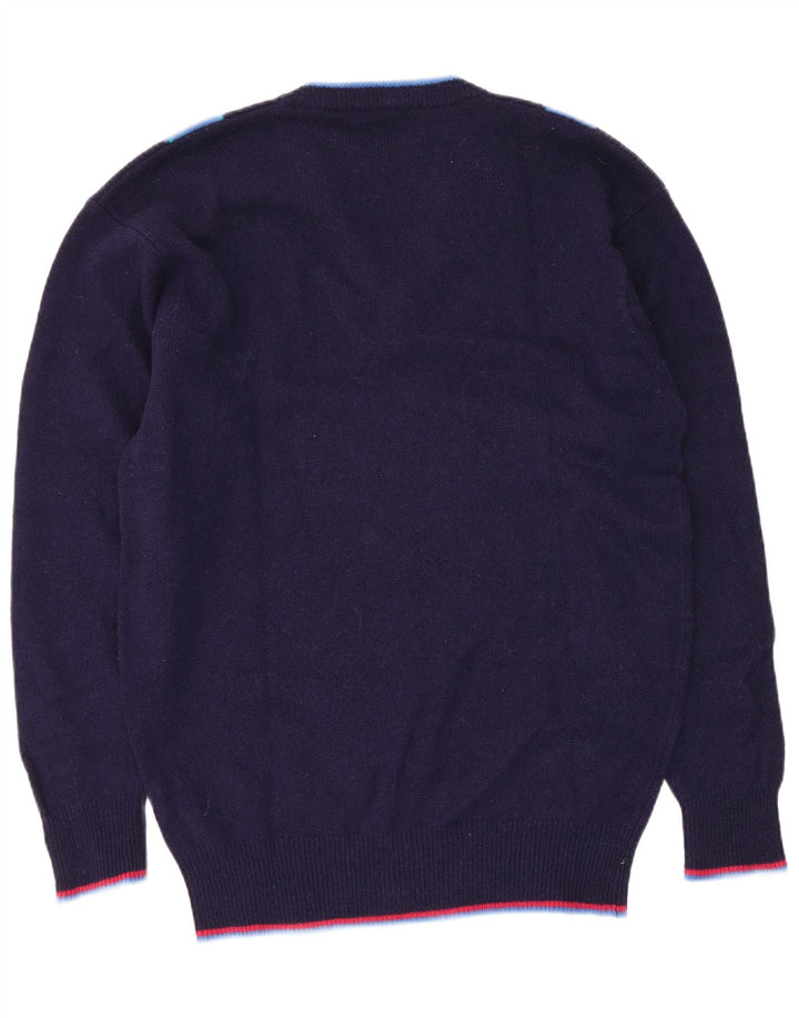 Vintage Herre V-hals sweater Medium Navy Blue Argyle/Diamond