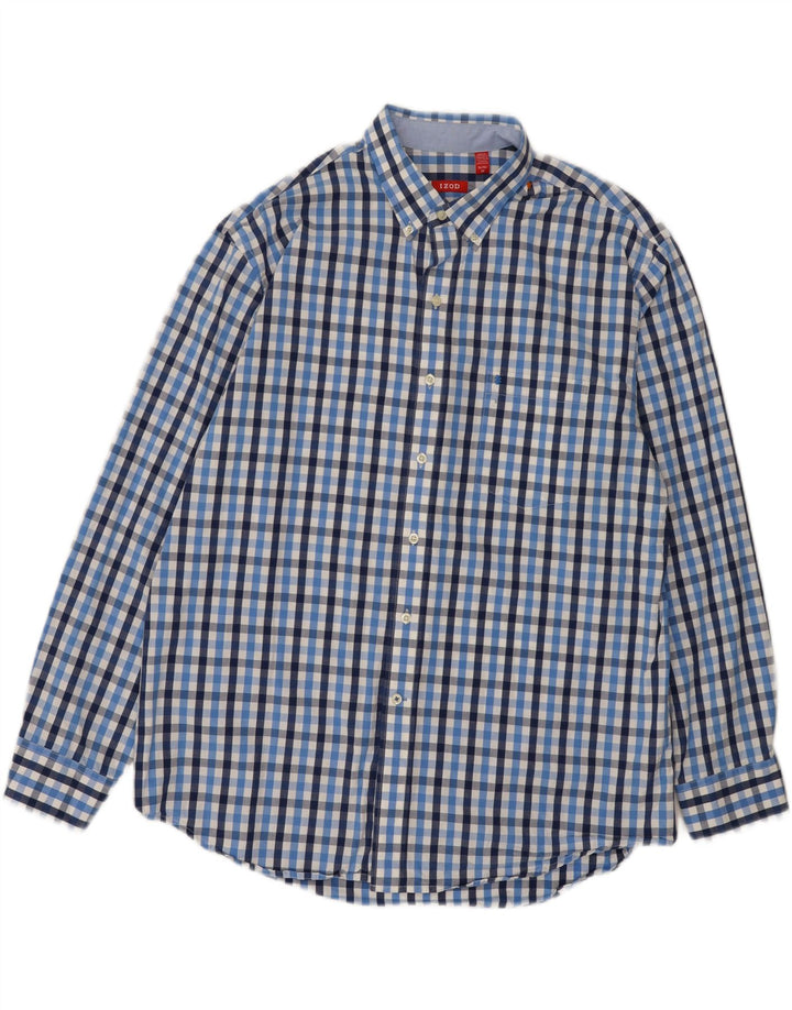 IZOD Mens Shirt XL Blue Check Cotton