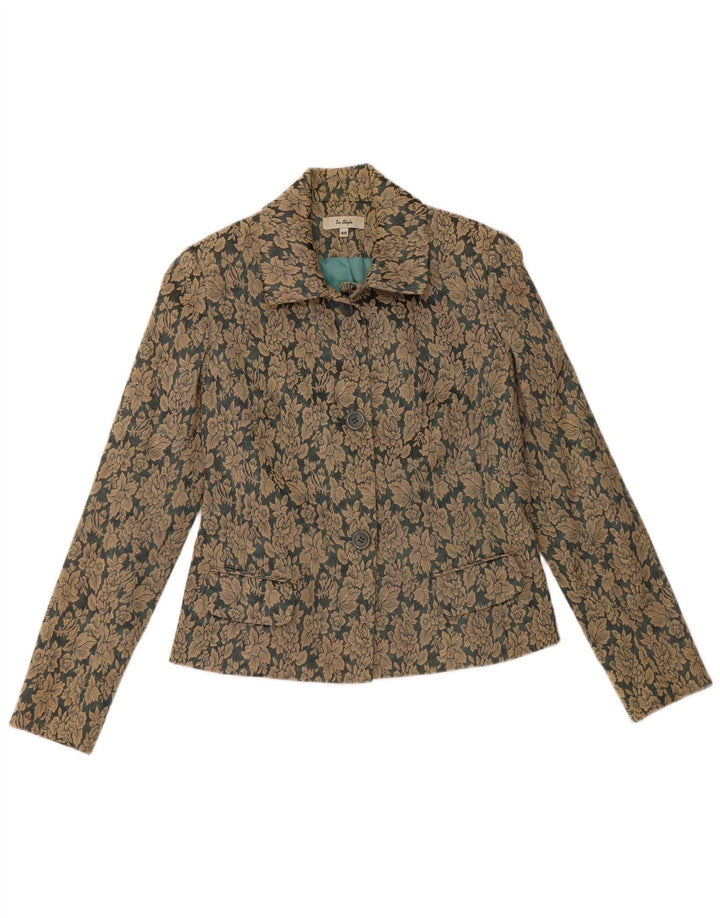 VINTAGE Dame 3-knaps blazerjakke EU 40 Mellembrun blomsterbomuld