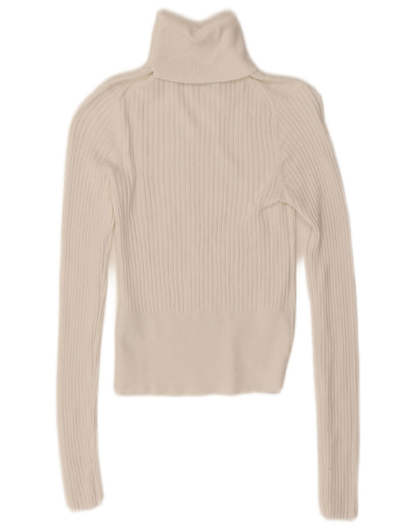 Zara Womens Crop Roll Neck Bluse Top UK 8 Small White Viscose
