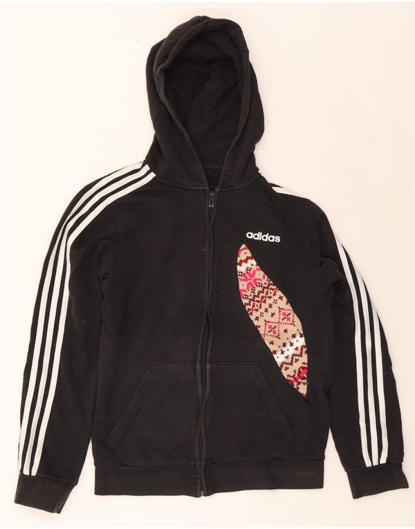 Adidas Dame Hættetrøje Sweater UK 10 Small Black Fair Isle Bomuld