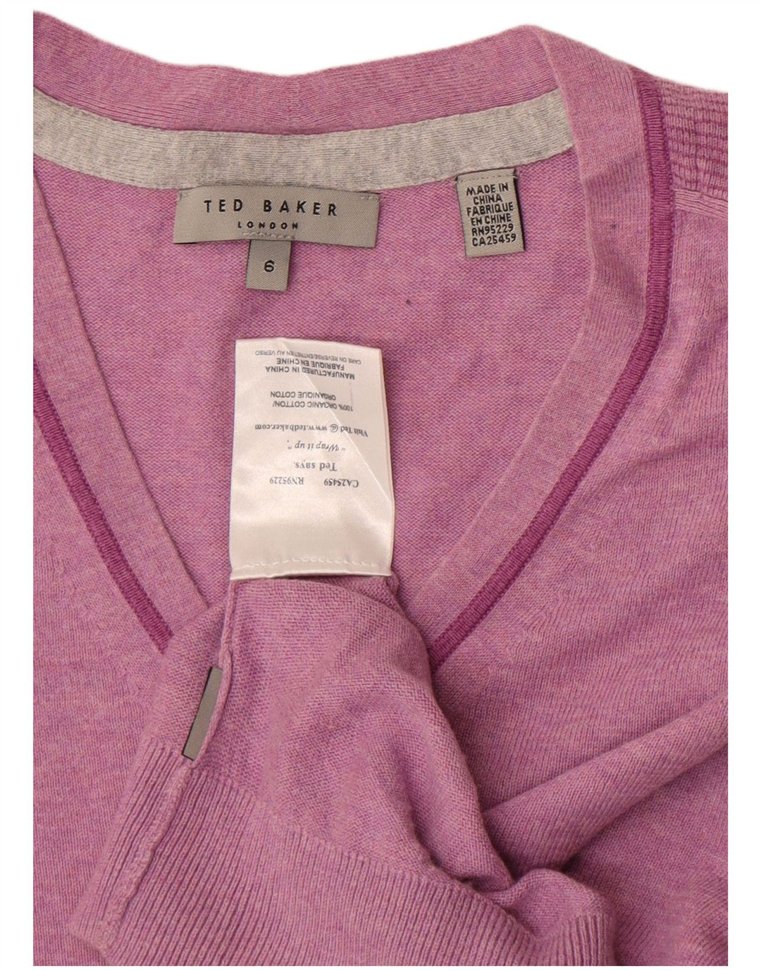 Ted Baker Herre V-hals sweater Størrelse 6 2XL Pink Bomuld