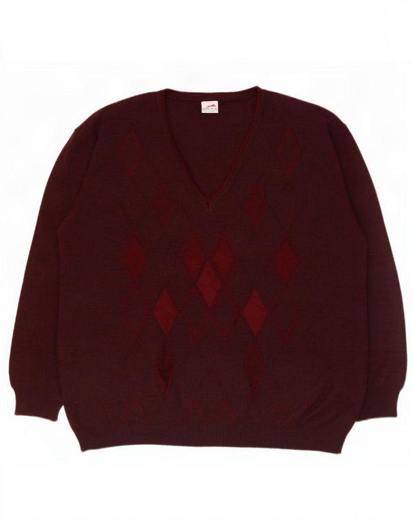 Bernardini Herre V-hals sweater IT 56 XL Burgundy Argyle/Diamond Wool