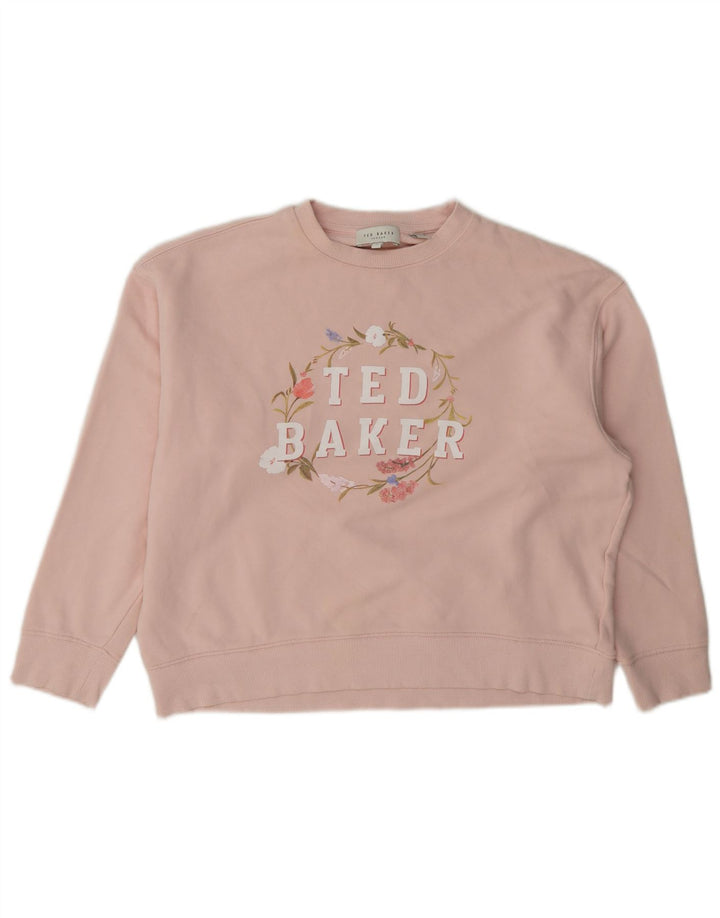 Ted Baker Kvinders Grafisk Oversized Sweatshirt Jumper Størrelse 2 Lille Pink