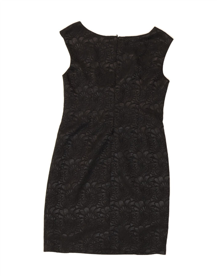 VINTAGE Womens Sleeveless Sheath Dress UK 12 Medium Black Floral Polyester Vintage Vintage and Second-Hand Vintage from Messina Hembry 