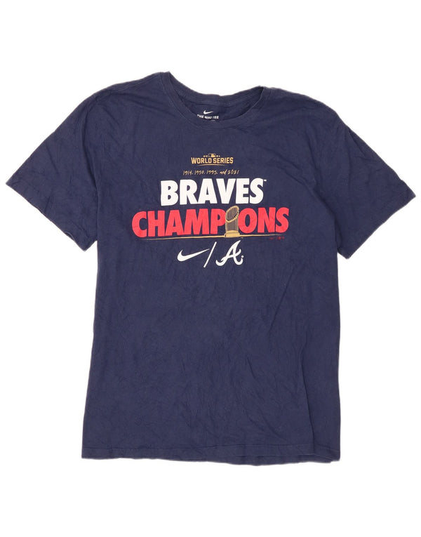 Nike Herre Braves Champions grafisk T-shirt top XL marineblå bomuld