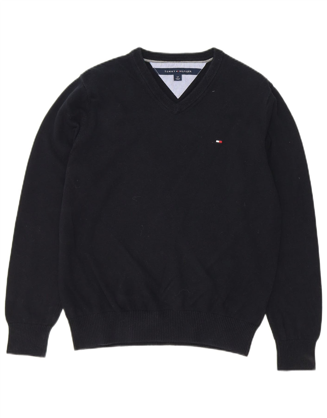 TOMMY HILFIGER Mens V-Neck Jumper Sweater Small Navy Blue Cotton