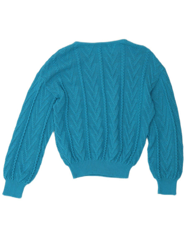 Vintage dame sweater med rund hals DK 12 Medium Blue