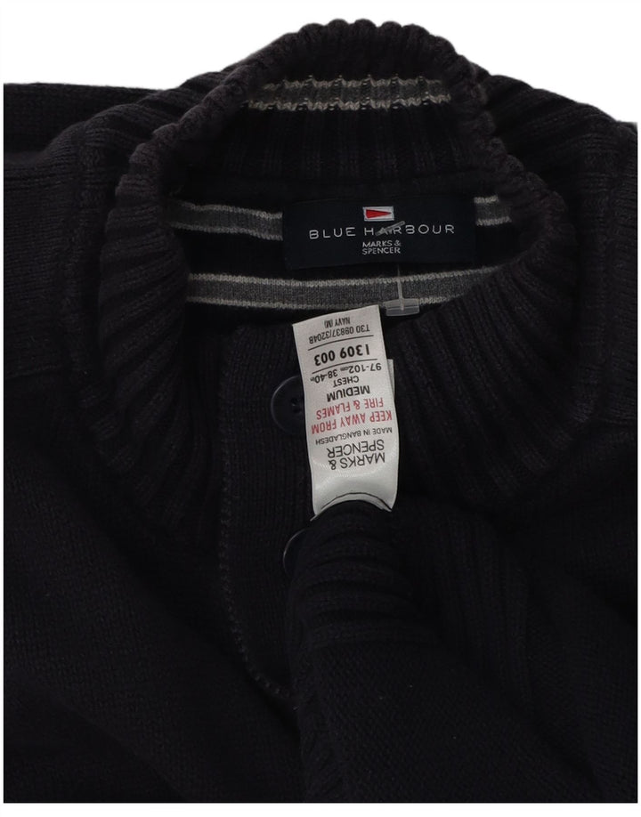 Marks & Spencer Herre Button Neck Jumper Sweater Medium Navy Blue