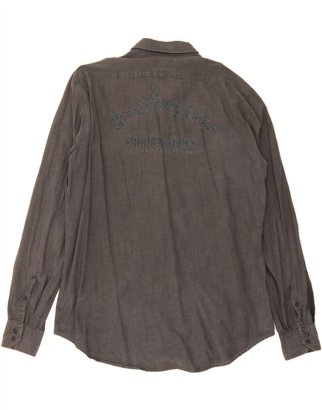 REPLAY Mens Graphic Military Shirt 2XL Grey Vintage Replay and Second-Hand Replay from Messina Hembry 