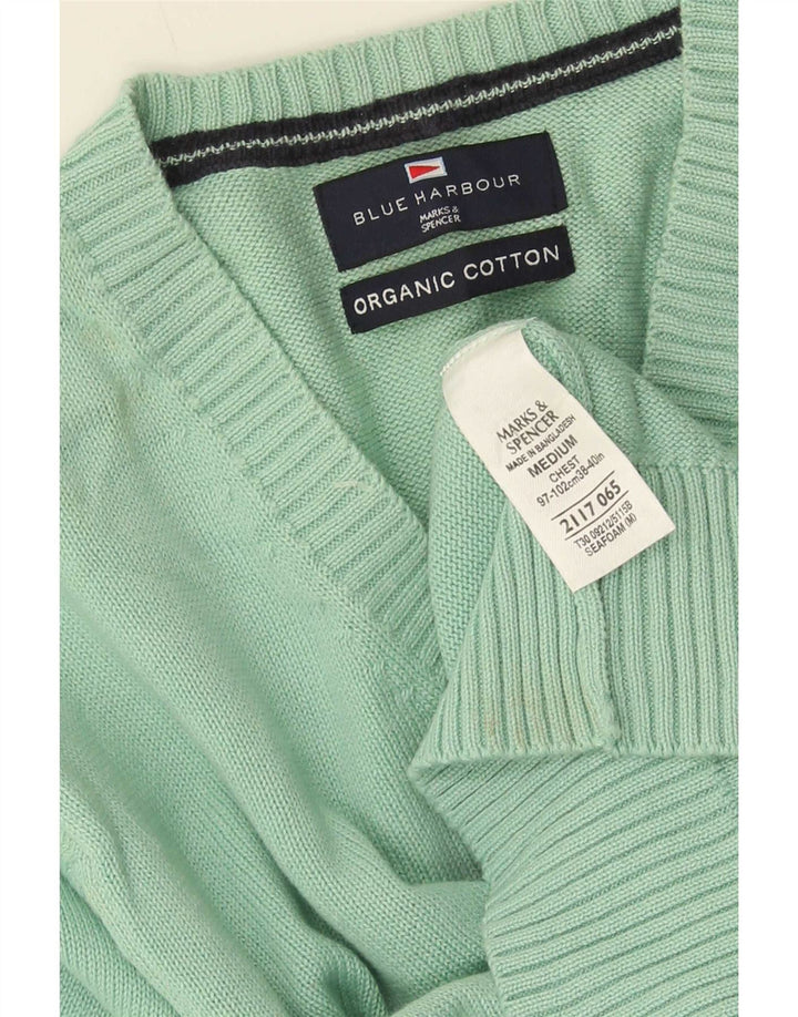 Marks & Spencer Herre Blue Harbor V-hals sweater mellemgrøn bomuld