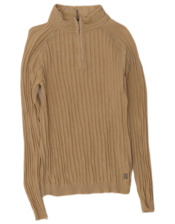 Trussardi Jeans Dame Zip Neck Jumper Sweater UK 16 Stor Beige Bomuld