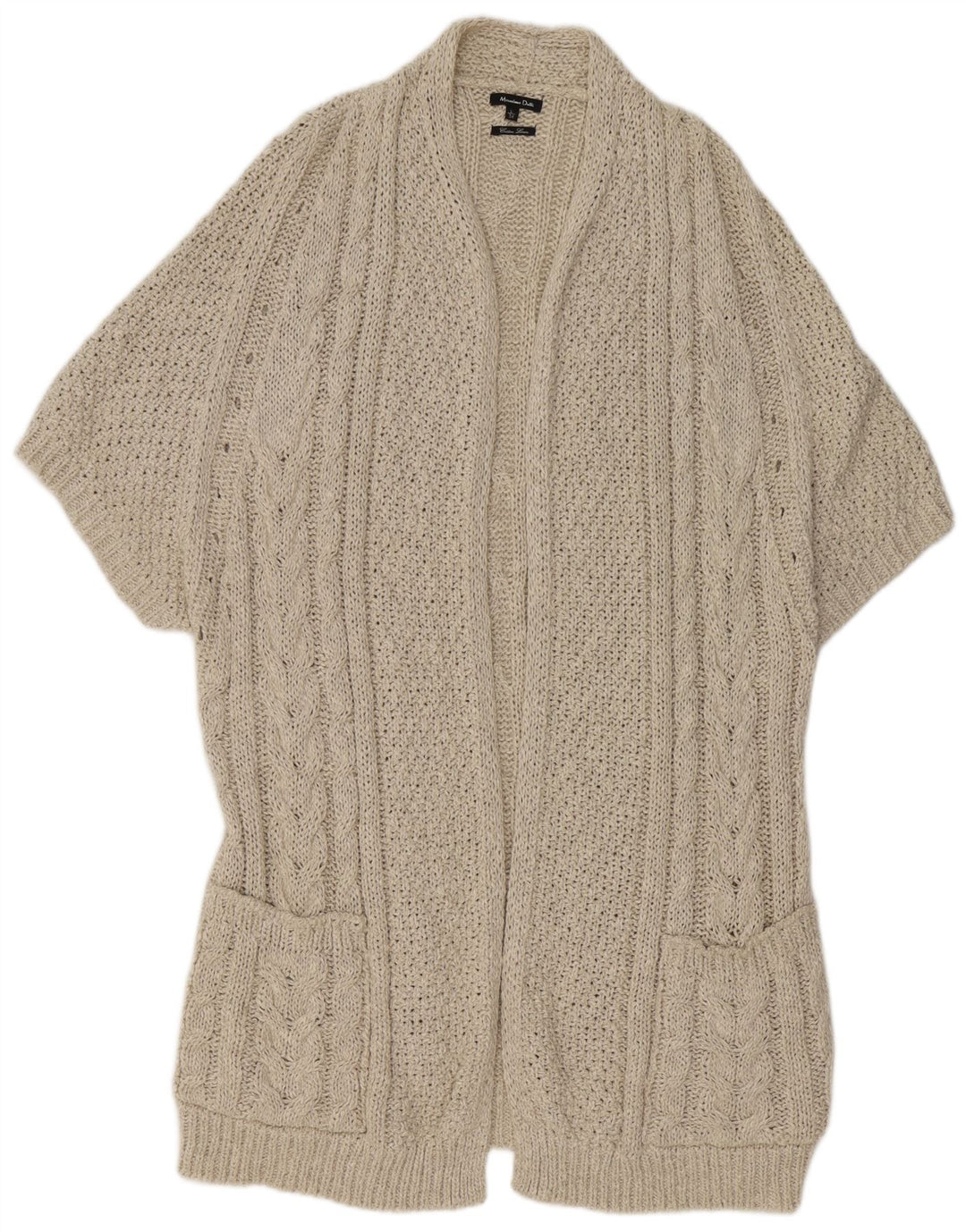 Massimo Dutti Dame Kortærmet Cardigan Sweater UK 16 Stor Beige