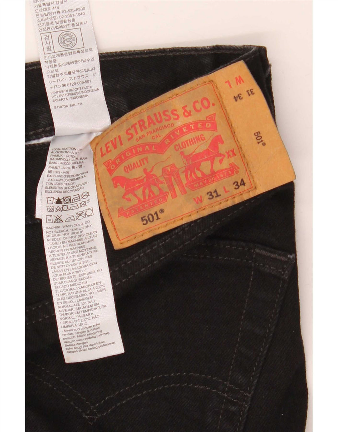Levi's Herre 501 lige jeans W31 L34 sort bomuld