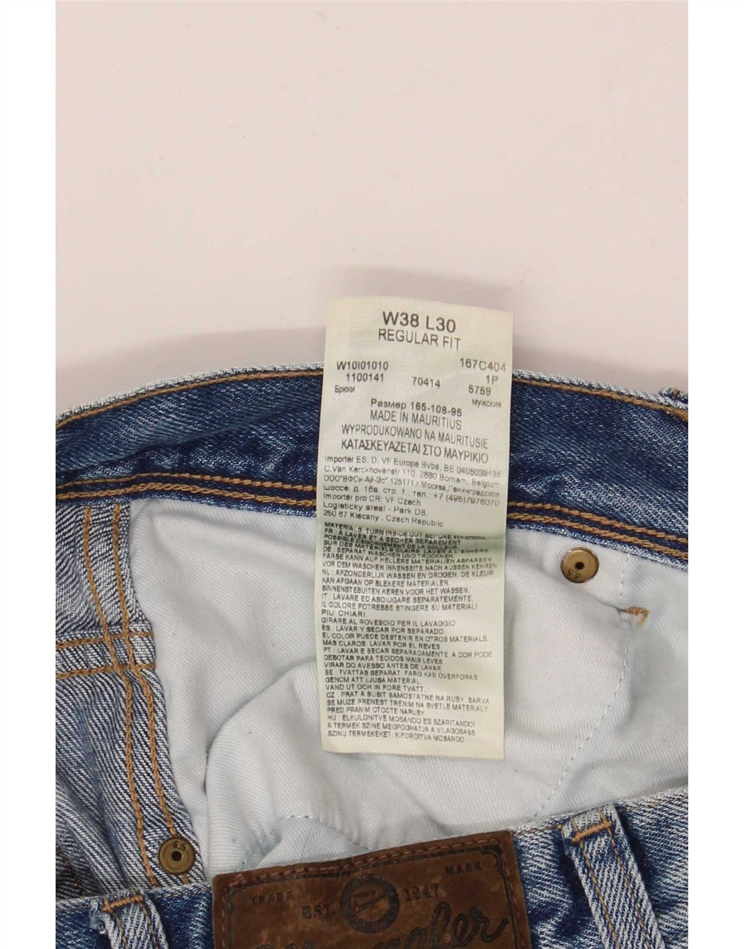 Wrangler Herre Regular Fit Straight Jeans W38 L30 Blå Bomuld