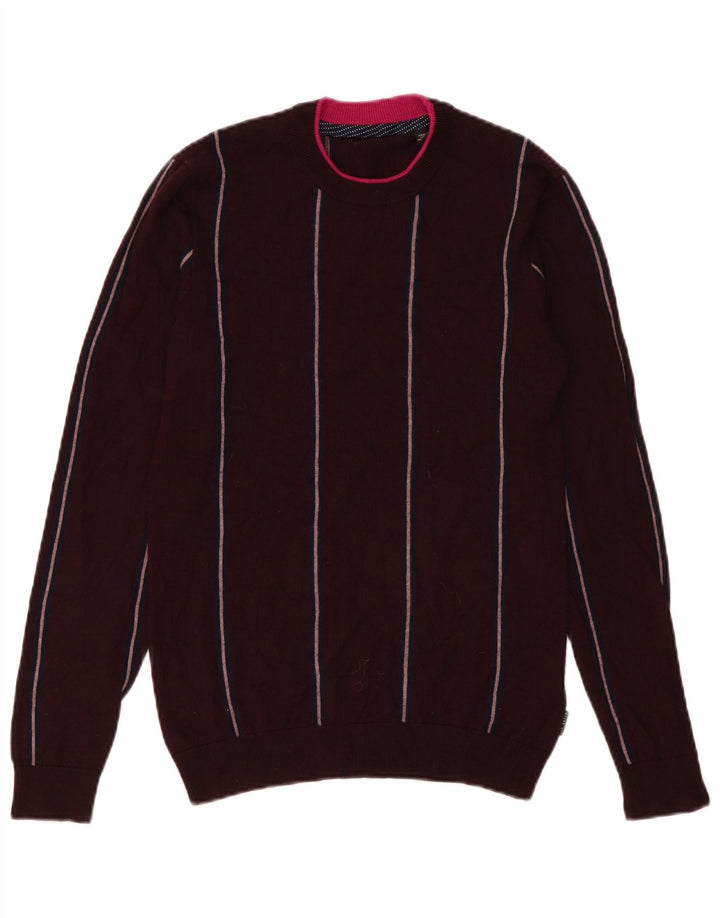 Ted Baker Herre Crew Neck trøje Sweater Small Bourgogne stribet uld
