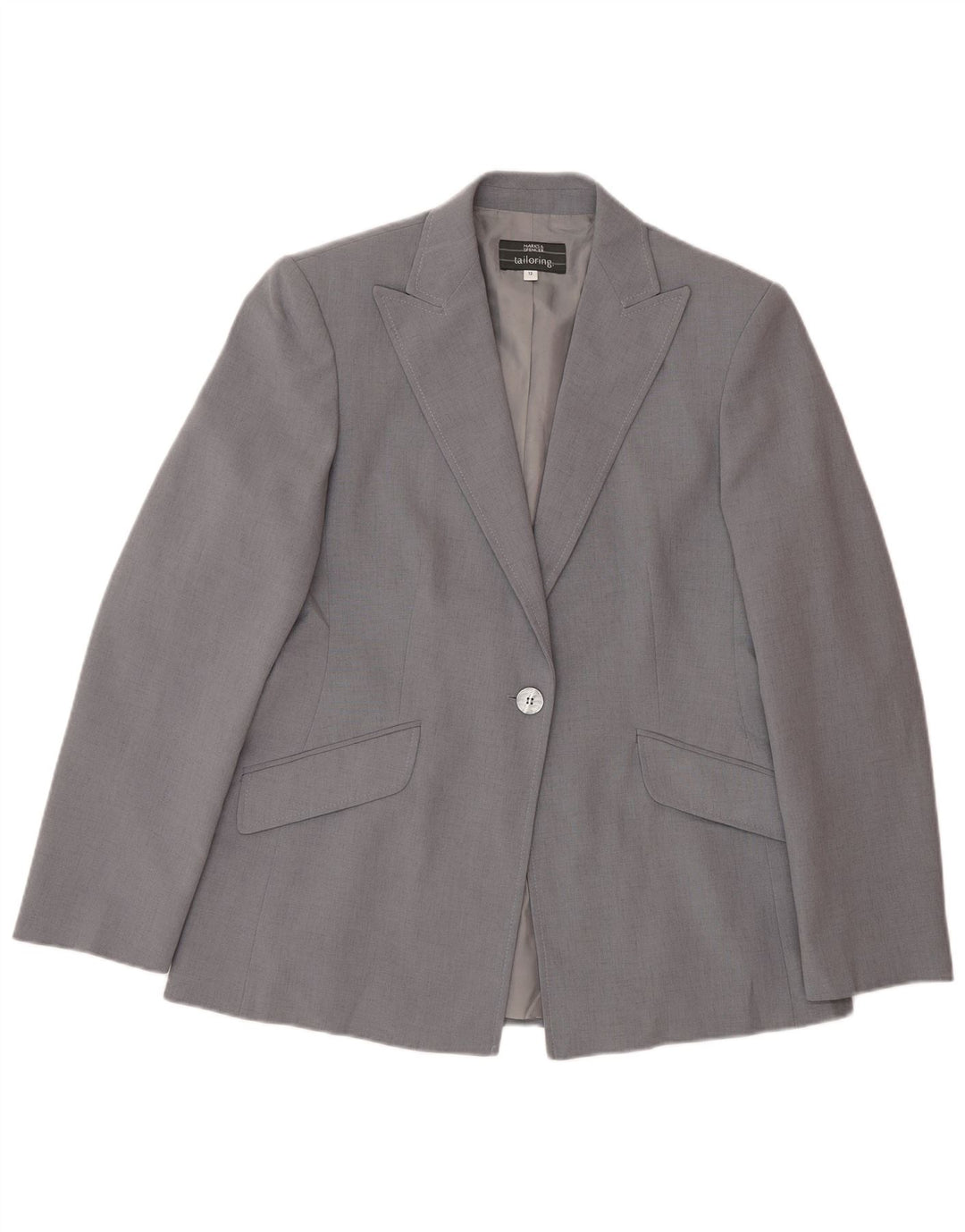 Marks & Spencer Dame 1-knaps blazerjakke UK 12 Medium Grey Polyester