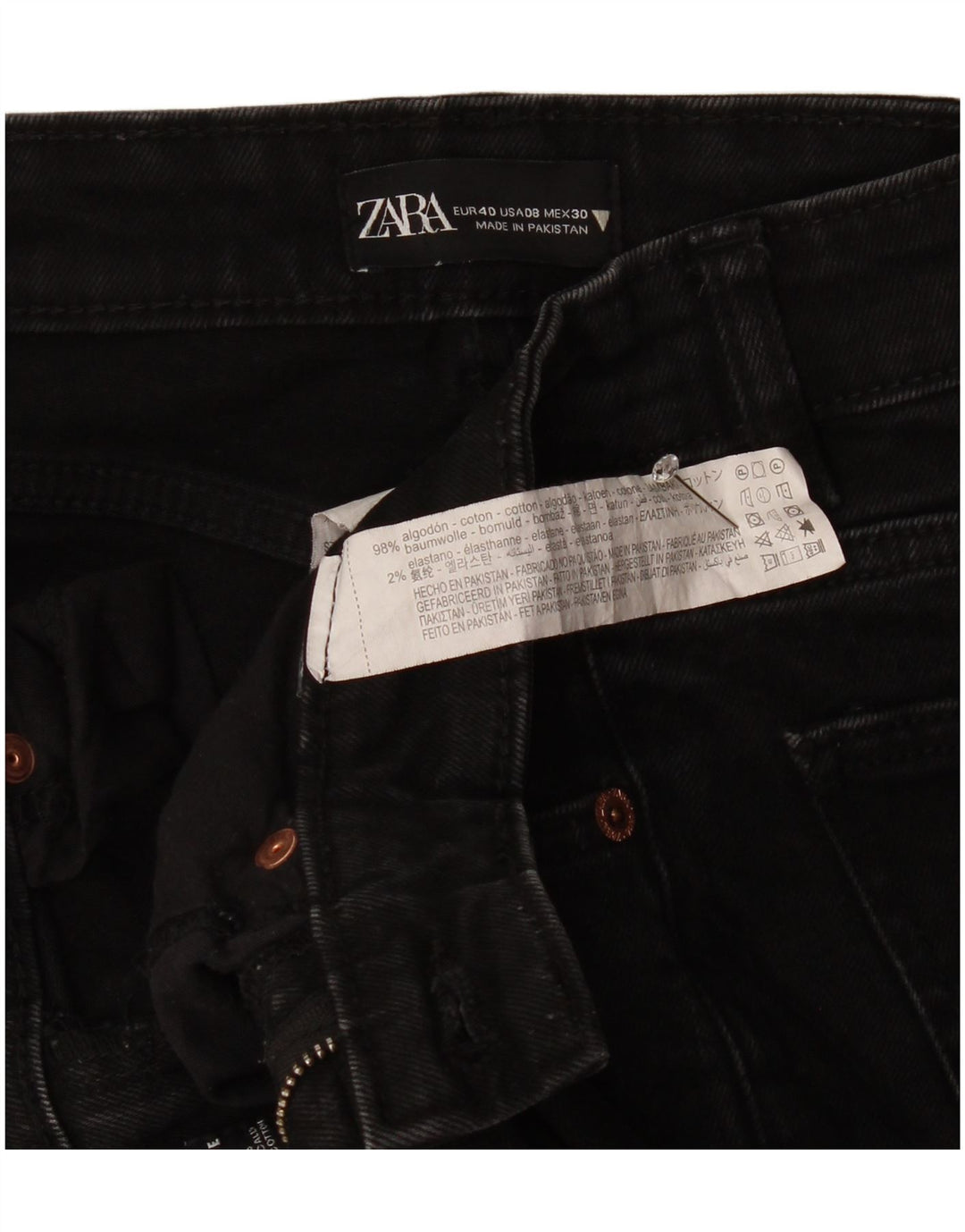 Zara Dame Cropped Jeans EU 40 Medium W30 L25 Sort Bomuld