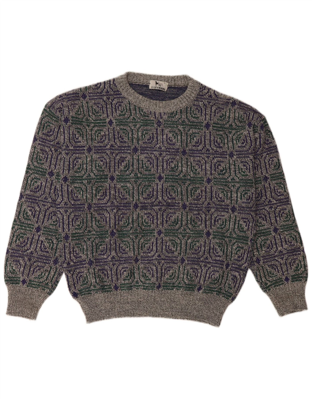 I LEVRIERI Herre sweater med rund hals, mellemgrå, geometrisk polyakryl