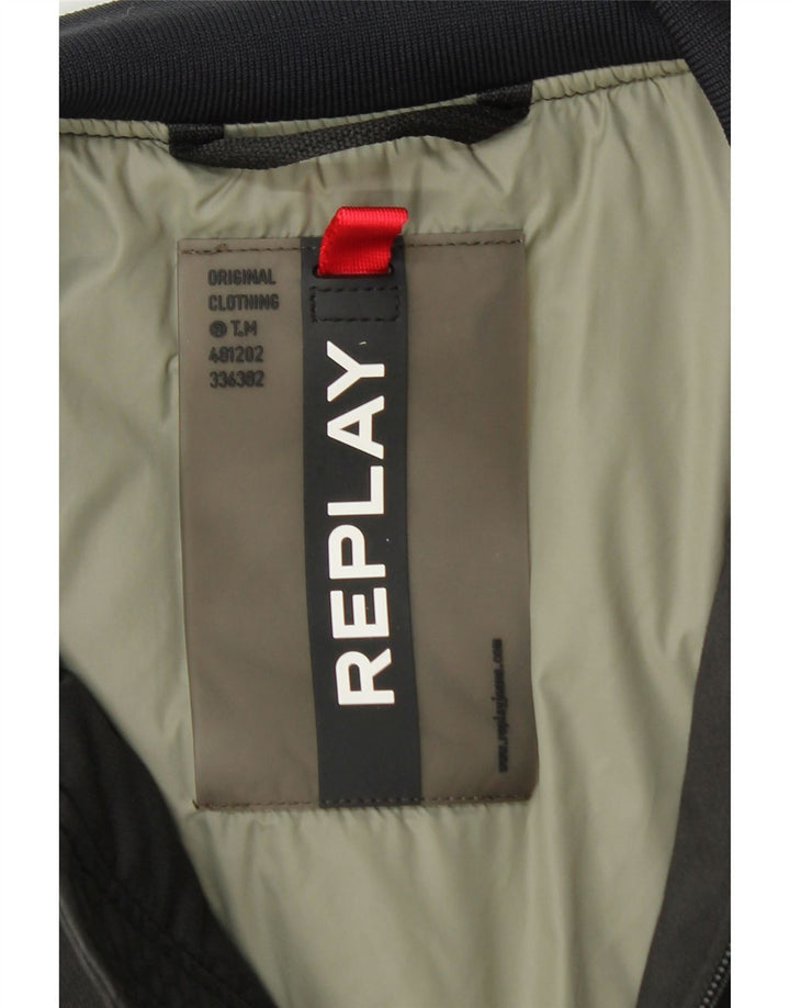 Replay Herre Graphic Bomber Jacket UK 38 Medium Grey Colourblock Cotton