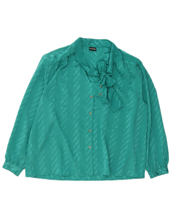 ELENA MIRO Dame Front Tie Shirt Bluse UK 20 2XL Grøn Stribet