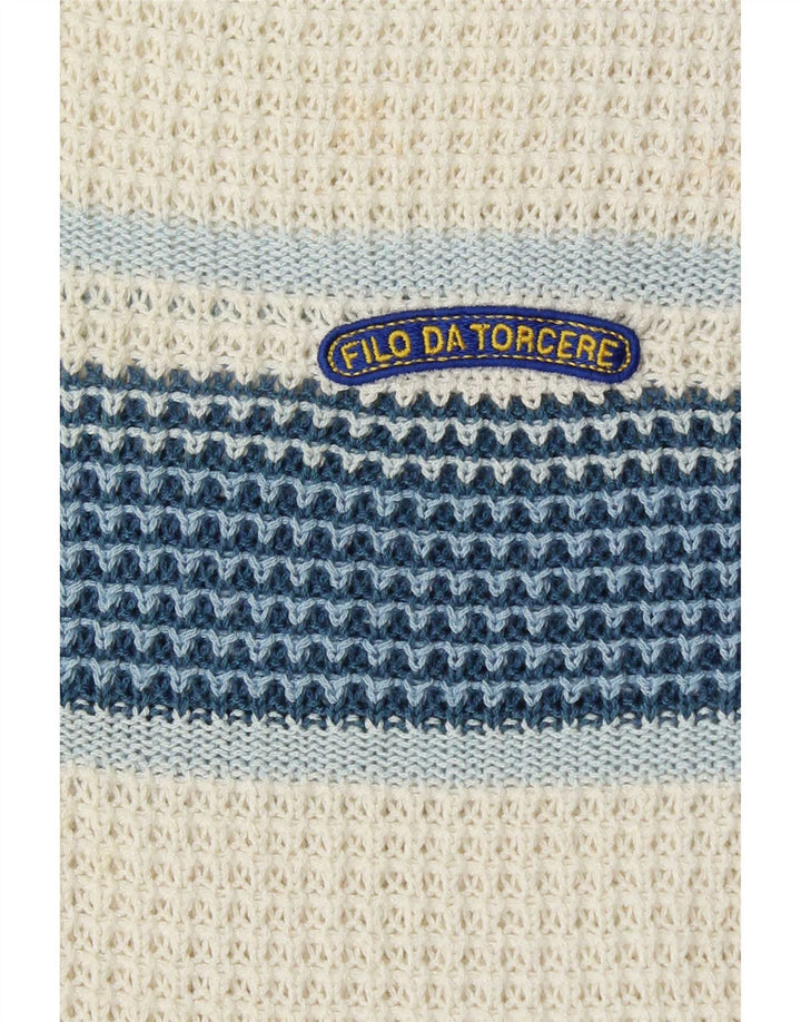 Vintage herre V-hals sweater stor hvid farveblok