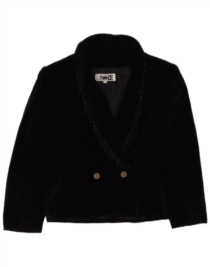 VINTAGE Dame Velvet Double Breasted Blazer Jacket IT 44 Medium Black