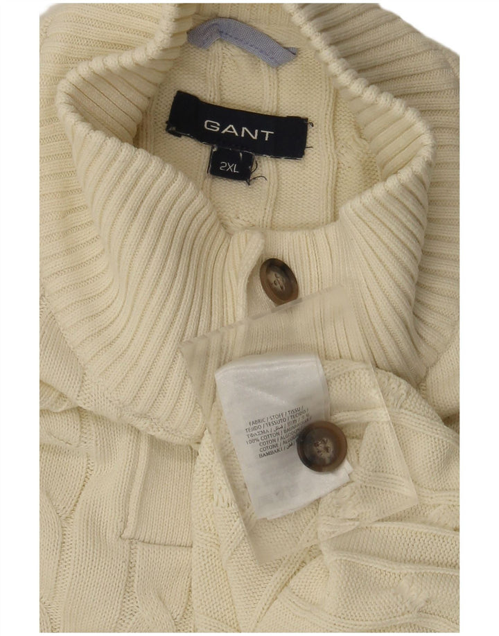 Gant Herre Button Neck Jumper Sweater 2XL Off White Bomuld