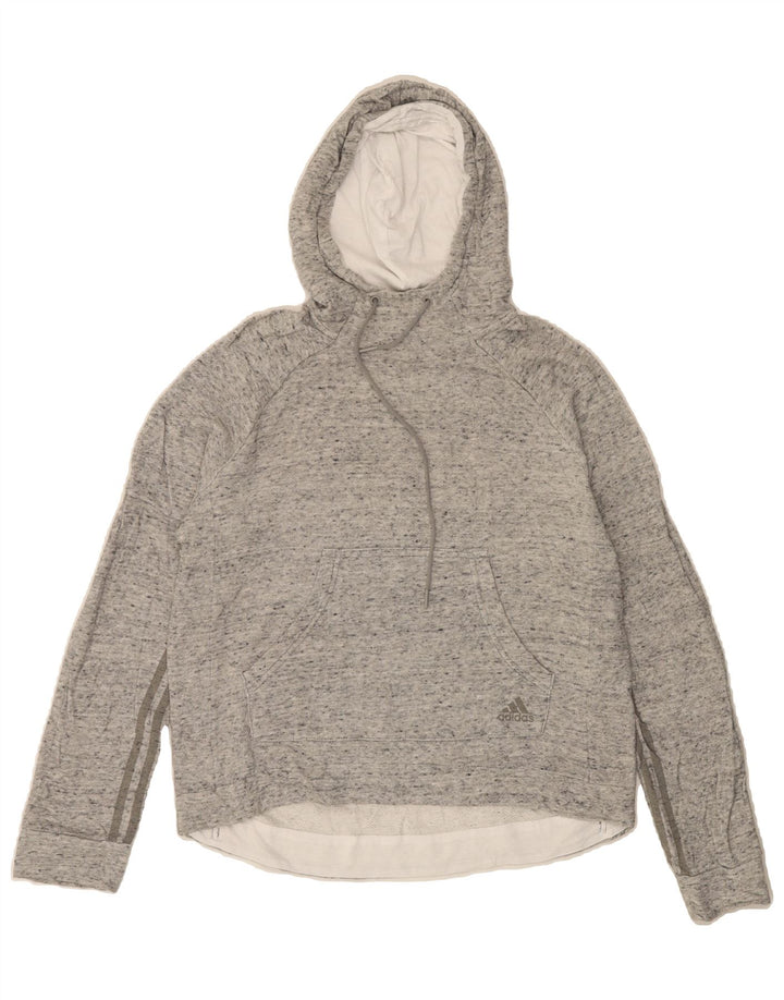 ADIDAS Womens Hoodie Jumper UK 12/14 Medium Grey Flecked Vintage Adidas and Second-Hand Adidas from Messina Hembry 