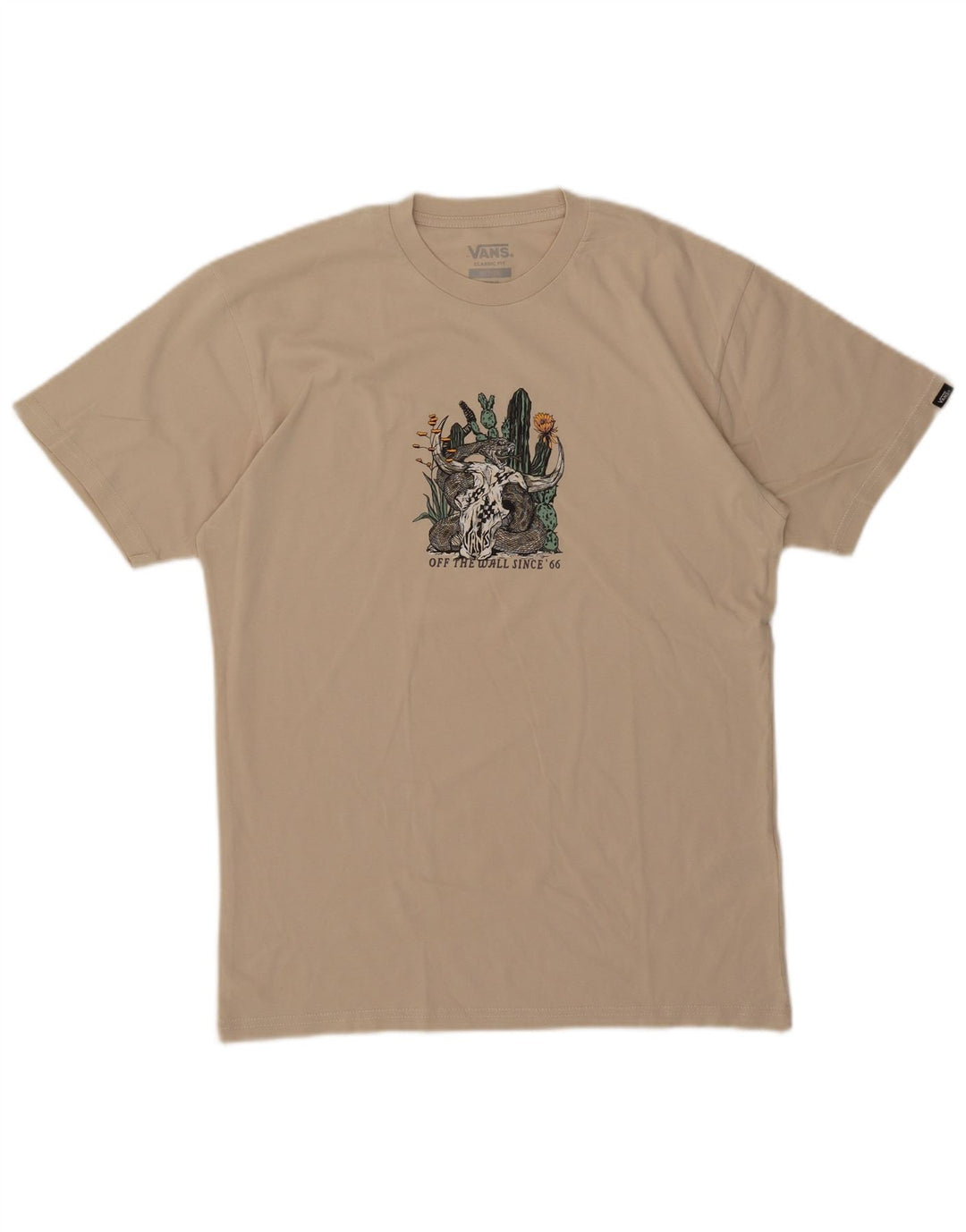 Vans Herre Classic Fit Grafisk T-Shirt Top Medium Beige Bomuld