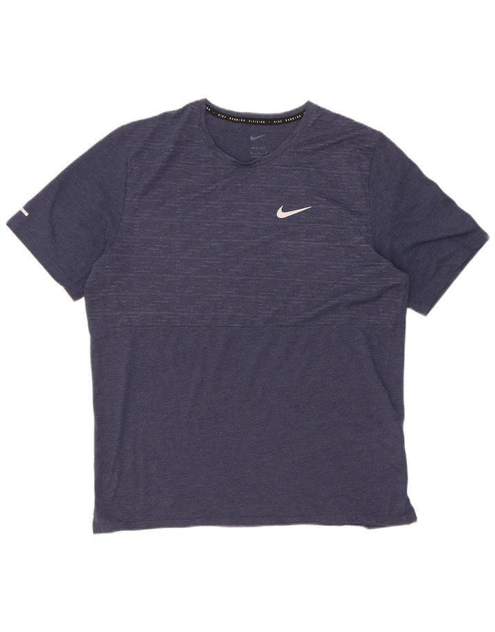 Nike herre Dri Fit T-shirt top mellem marineblå nålestribet polyester