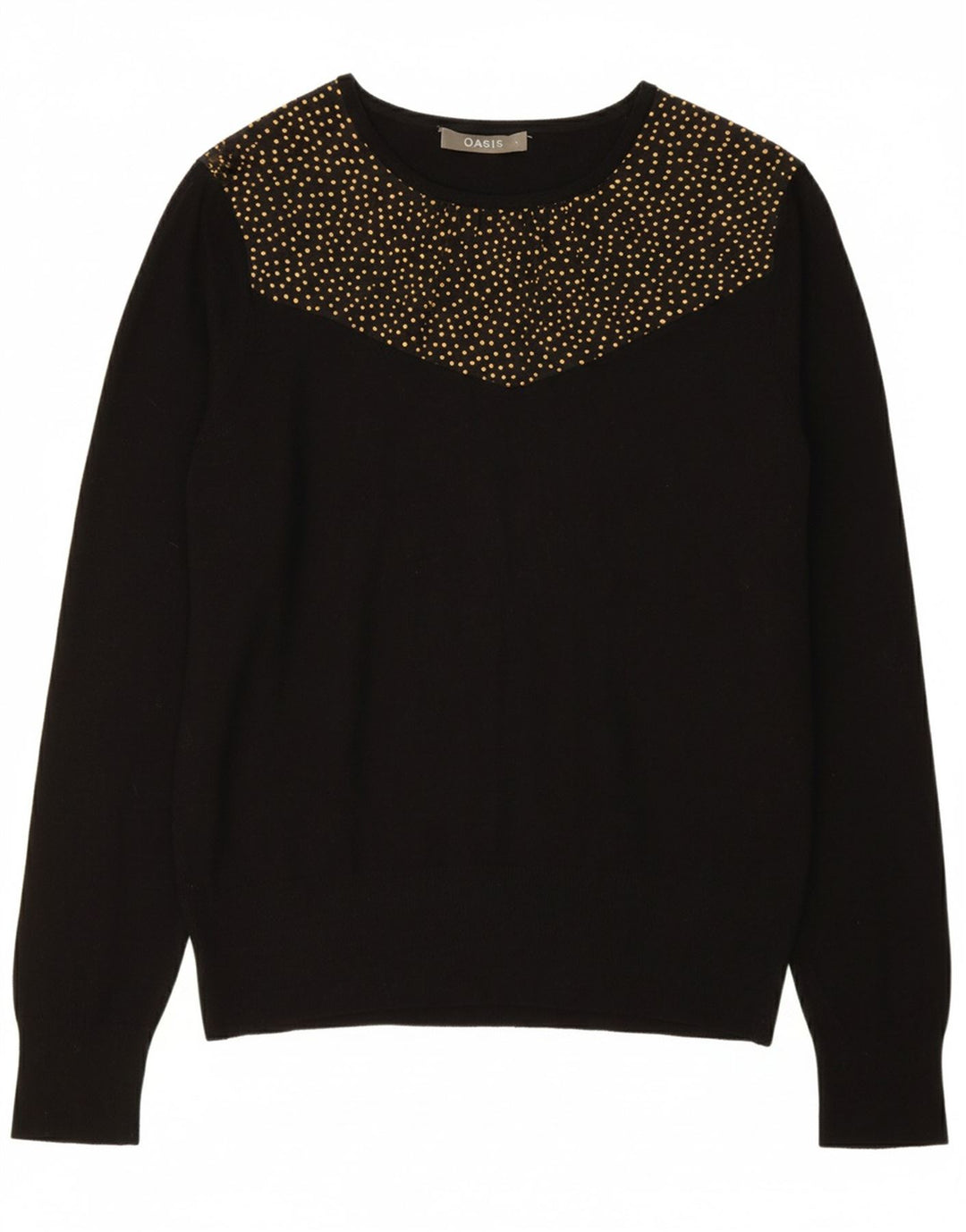 OASIS Womens Crew Neck Jumper Sweater UK 16 Large Black Spotted Viscose