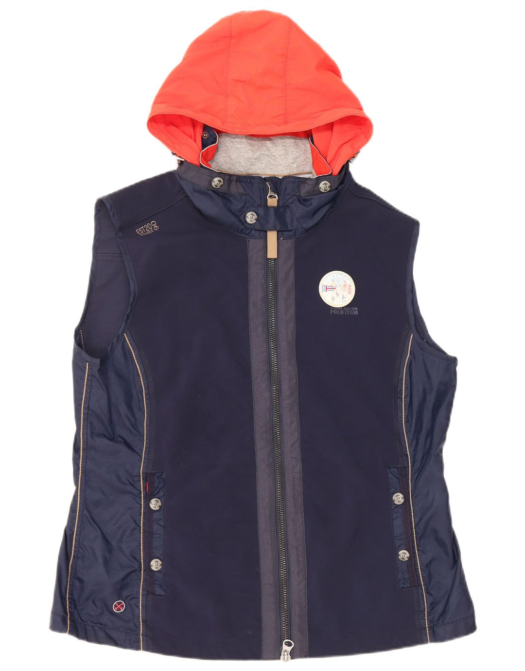 Tom Tailor Dame Hooded Gilet UK 20 2XL Navy Blue Colourblock Polyester