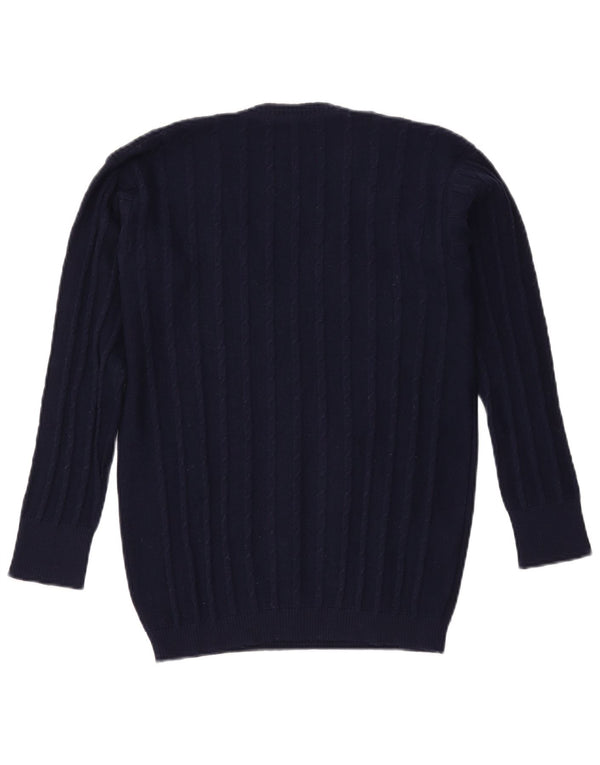 VINTAGE Dame V-hals sweater UK 16 Large Navy Blue