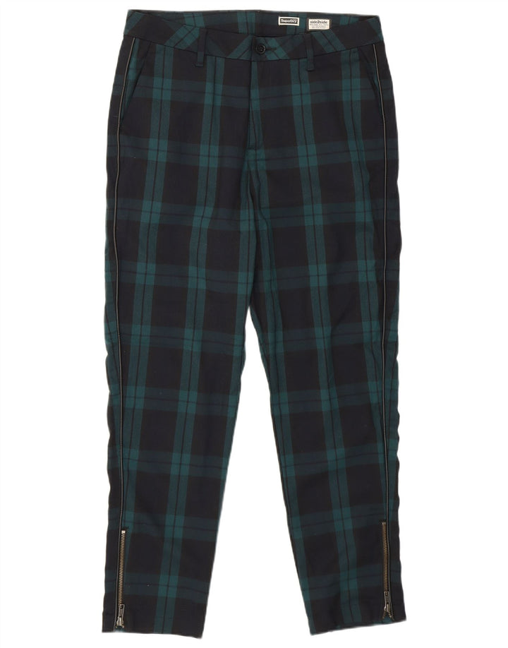 SUPERDRY Slim Chino-bukser til kvinder UK 12 Medium W32 L26 Marineblå ternet