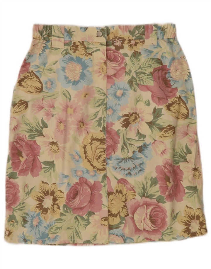 VINTAGE Højtaljet lige nederdel til kvinder W30 Medium Yellow Floral