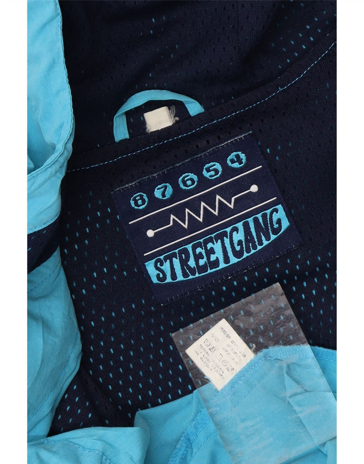VINTAGE Mens Graphic Hooded Windbreaker Jacket UK 42 XL Blue Polyester