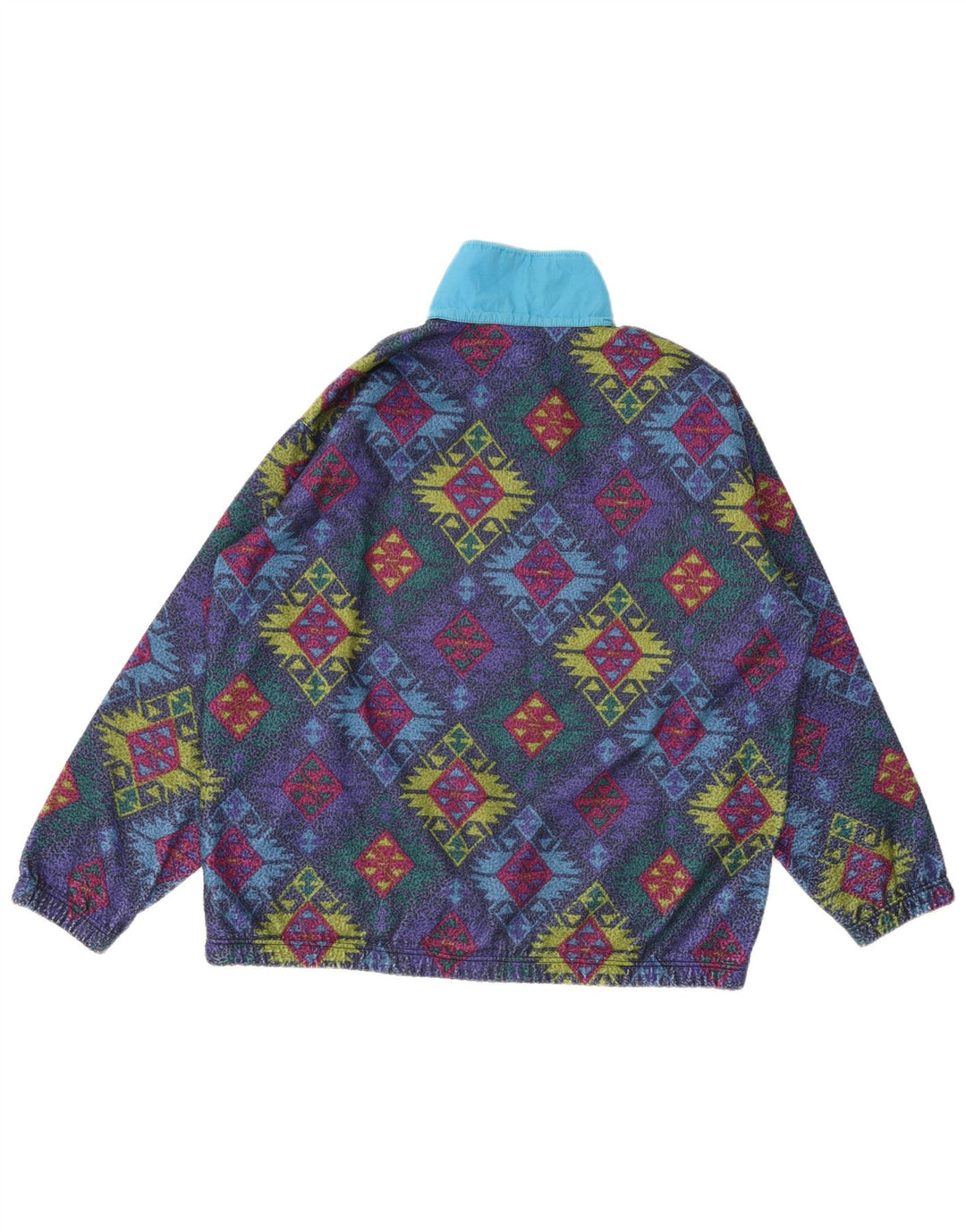 Vintage Herre Button Neck Fleece Jumper XL Flerfarvet Geometrisk