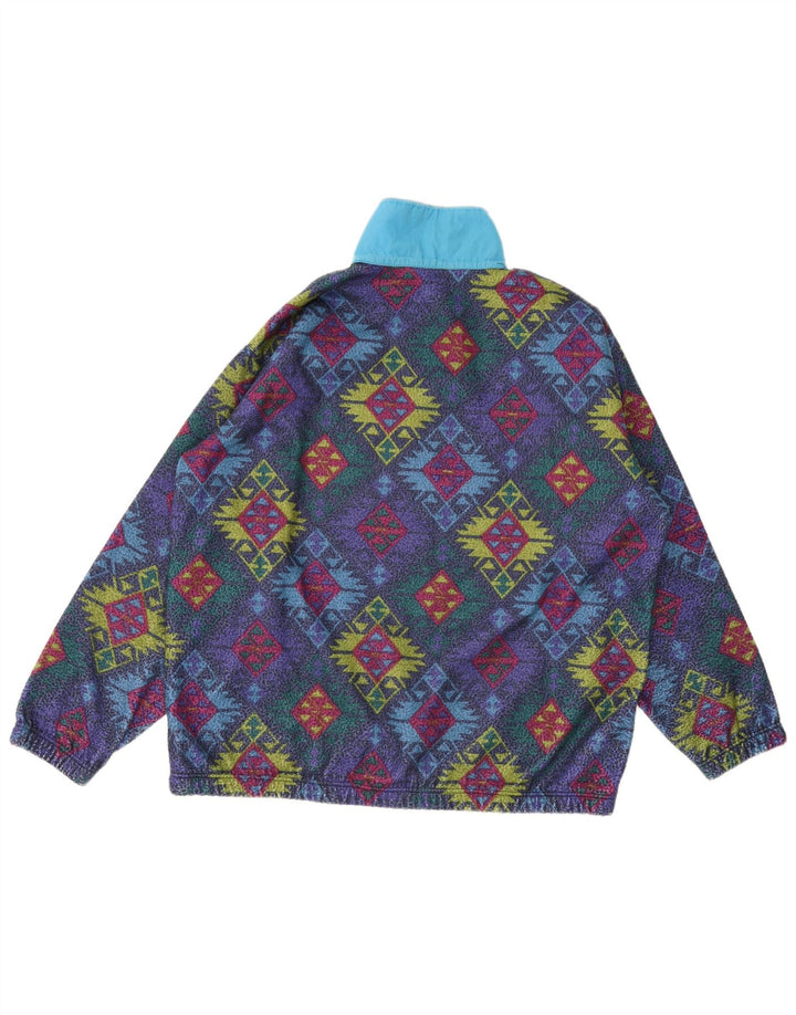Vintage Herre Button Neck Fleece Jumper XL Flerfarvet Geometrisk